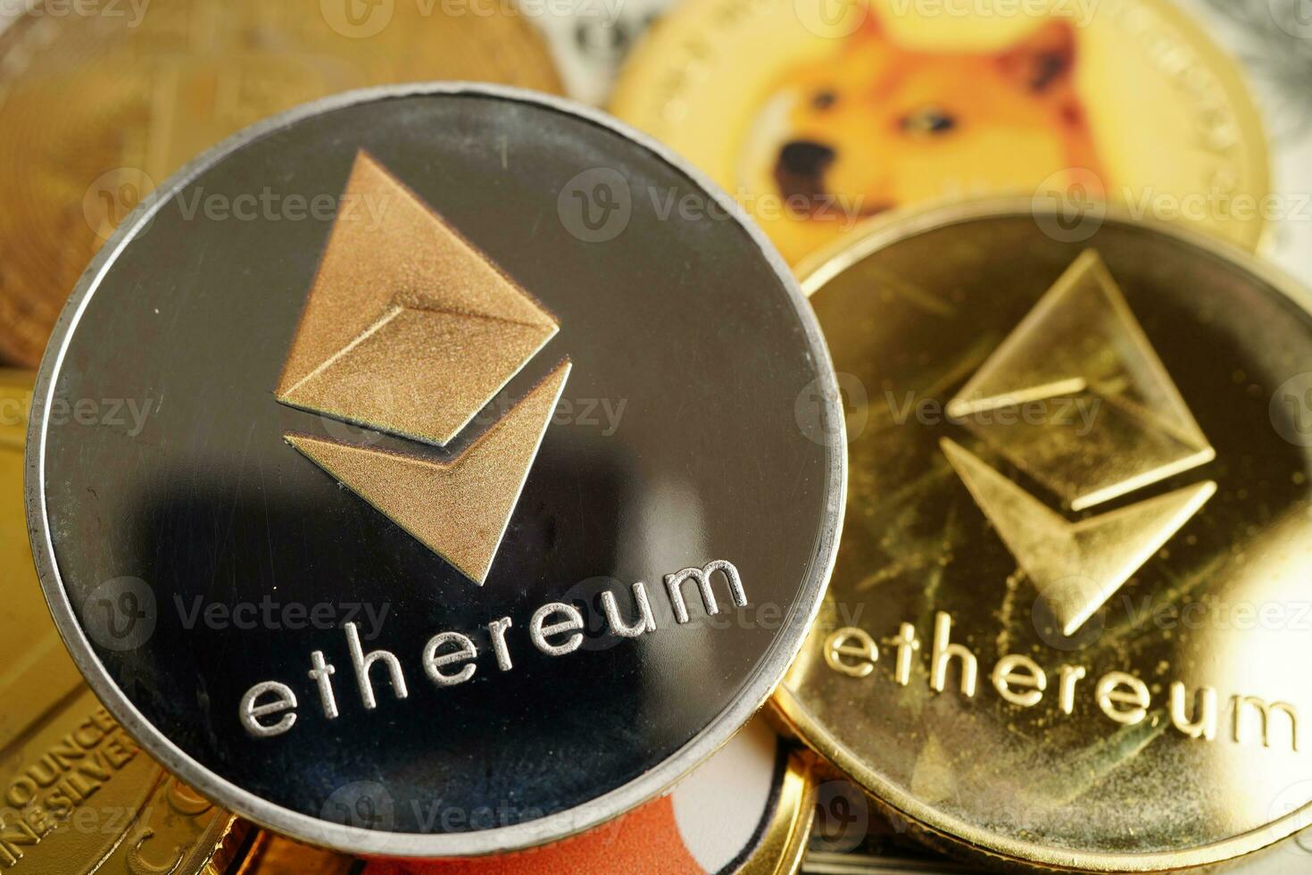 Ethereum coin for online business and commercial, Digital currency, Virtual cryptocurrency. photo