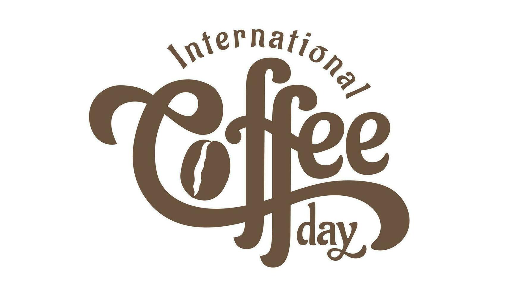 International Coffee Day Hand Lettering Logotype With Coffee Bean Accent Isolated in White vector