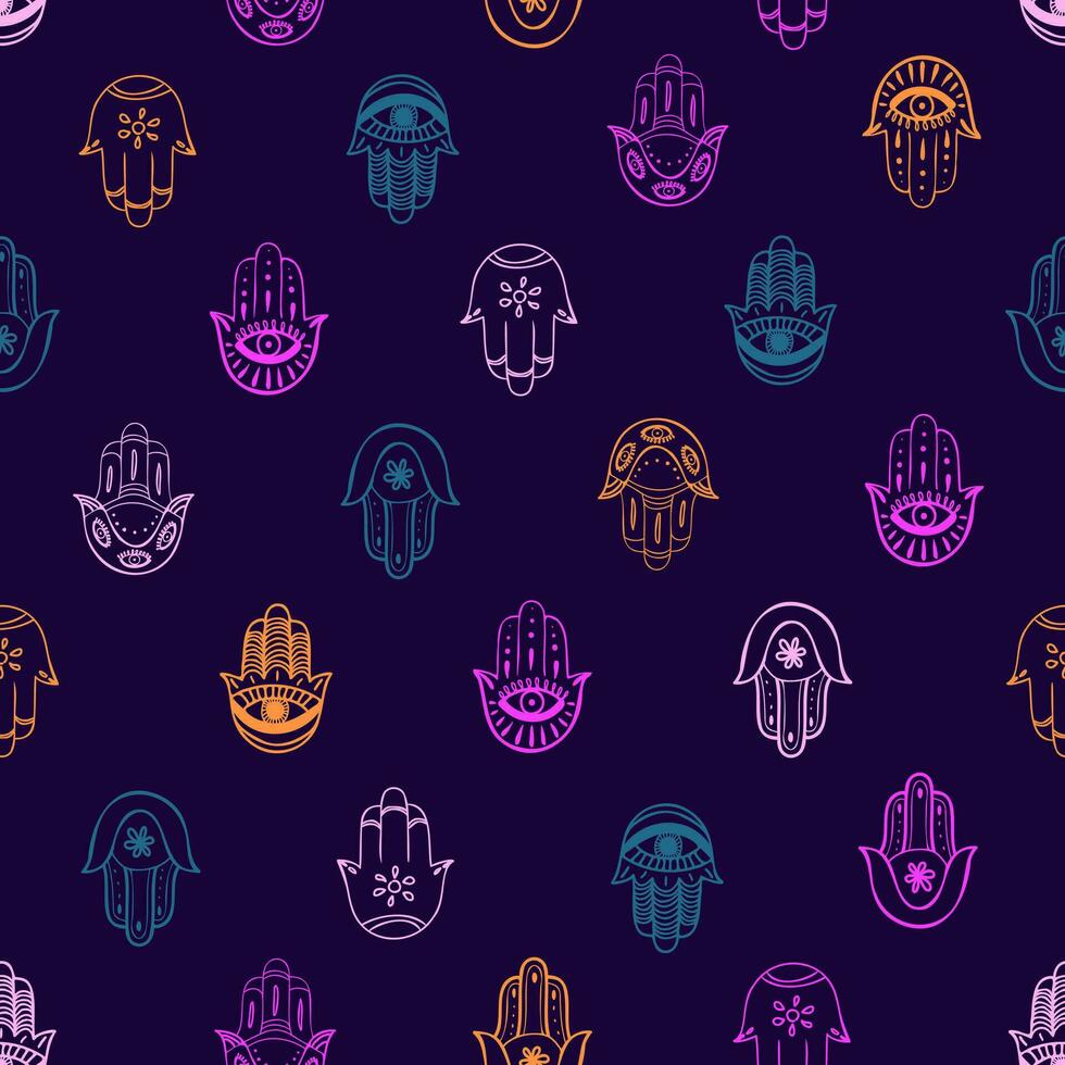 Hamsa hand seamless pattern. Vector background, symbol of protection from devil eye.
