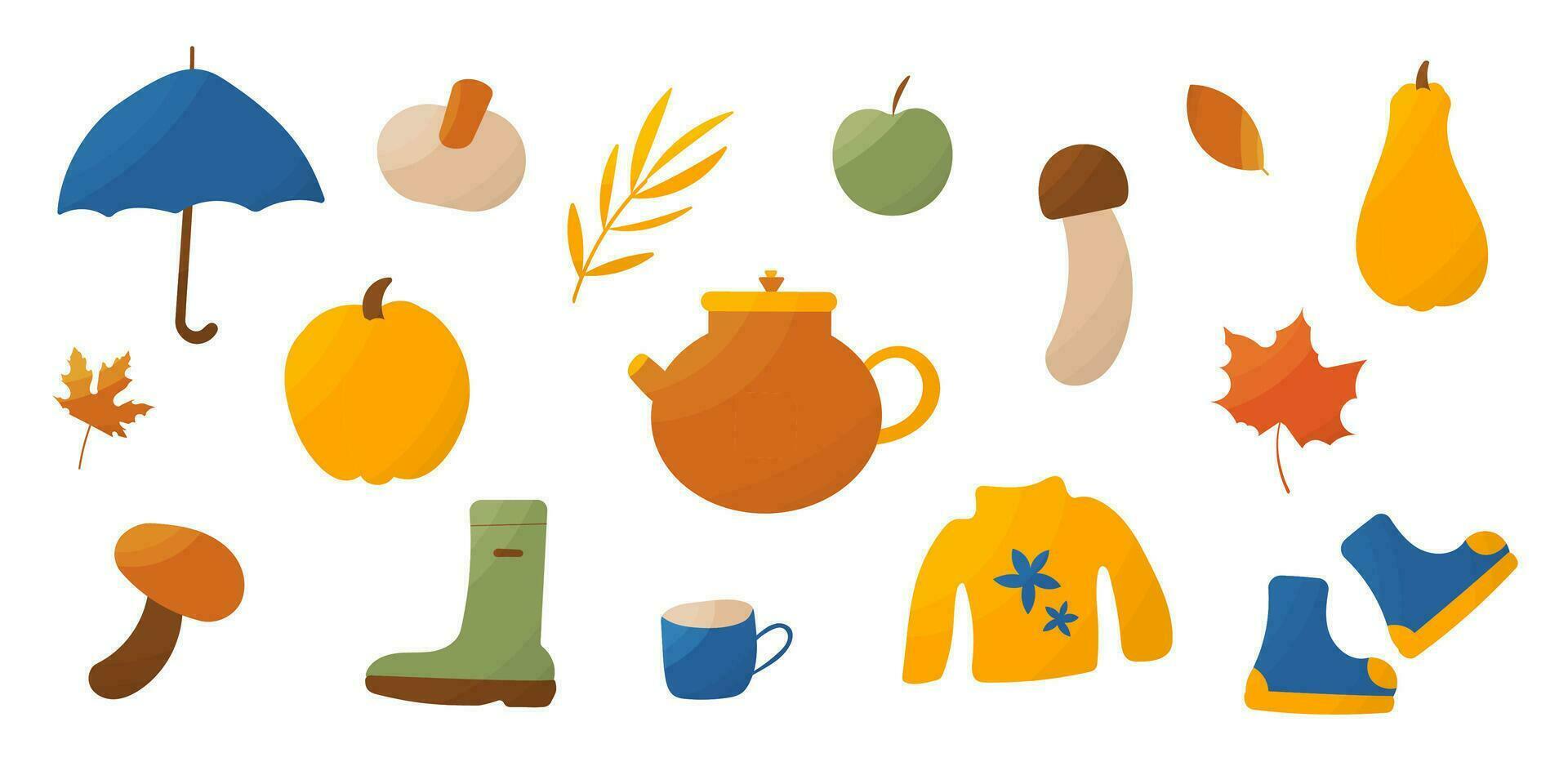 autumn pumpkin mushroom leaves set elements vector