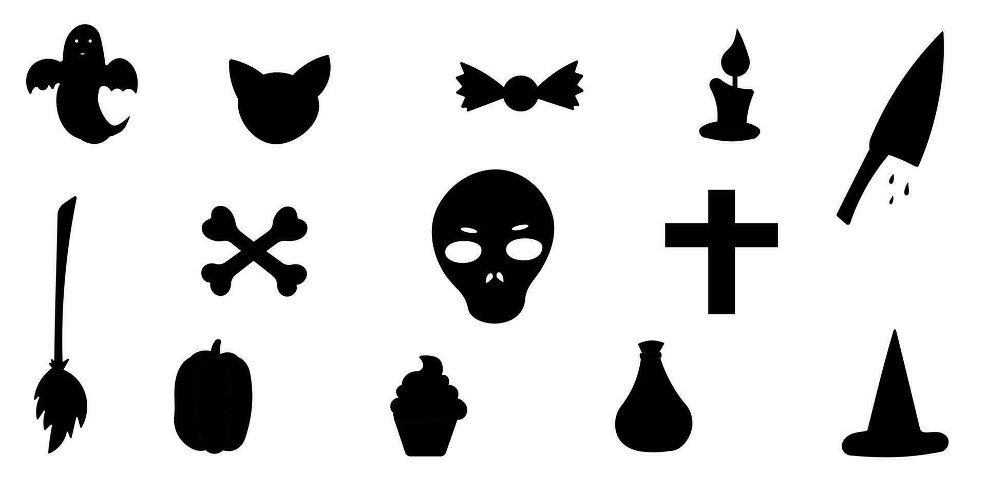 halloween pumpkin sweets bones black element set vector