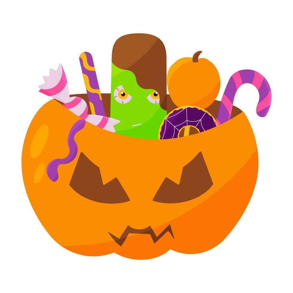 pumpkin sweets halloween set basket icon element vector