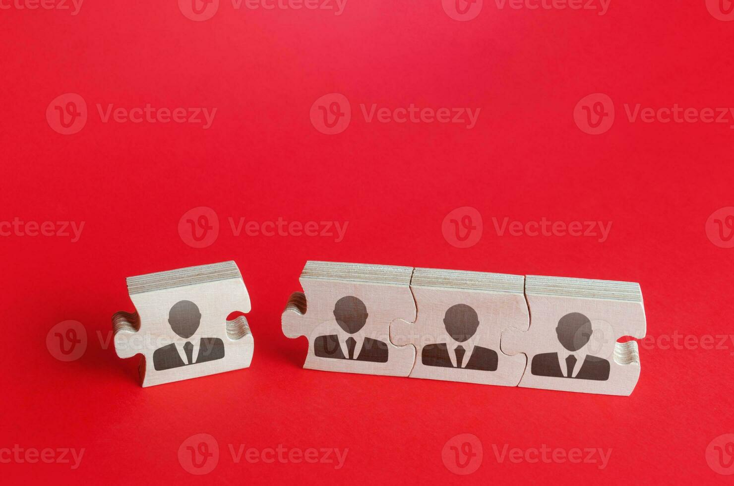 Attaching a puzzle to an assembly, a new employee. Recruiting specialists candidates for a new project. Expanding the staff of business company. Team building and bonding. Partnership and cooperation photo