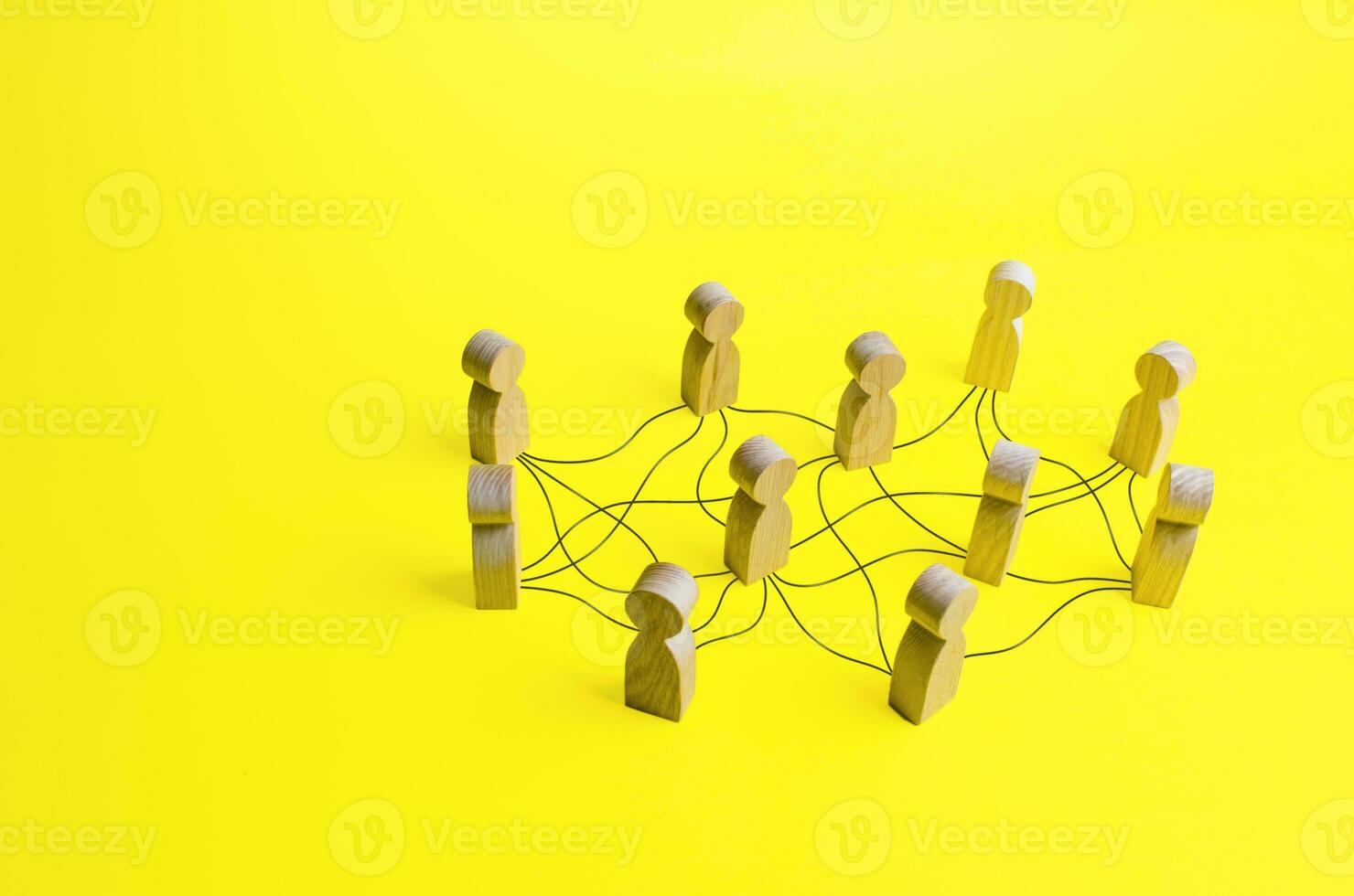 People connected by a network of lines. Communication, building business relationships. Unconventional company structure, distribution responsibilities between employees. Informal relationship photo