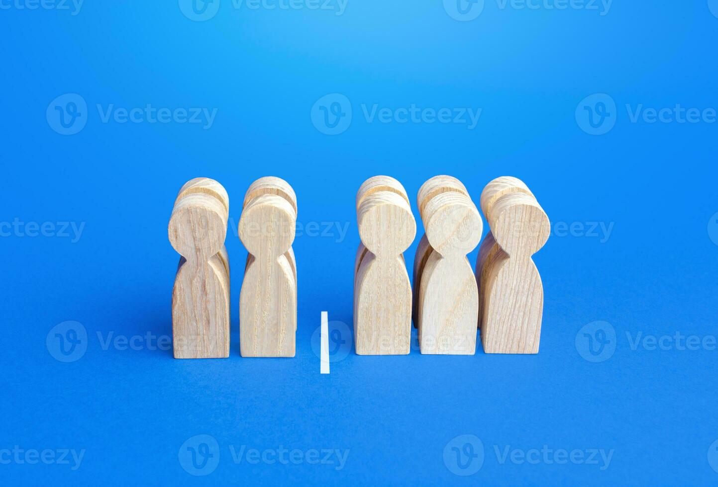 Four out of ten people separated by a line. Visualization of statistical data. 40 of 100. Less than half. Dividing people into two groups on different issues. Polls and test results photo