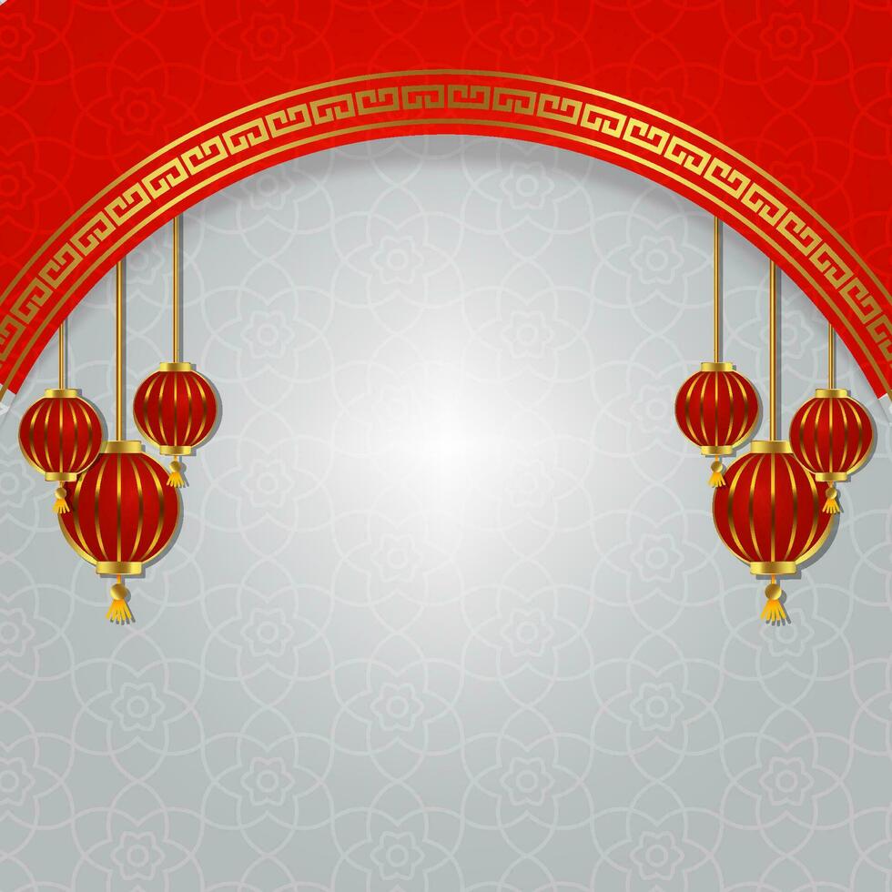 chinese new year square oriental frame background red and gold circle window for your text space area template design vector