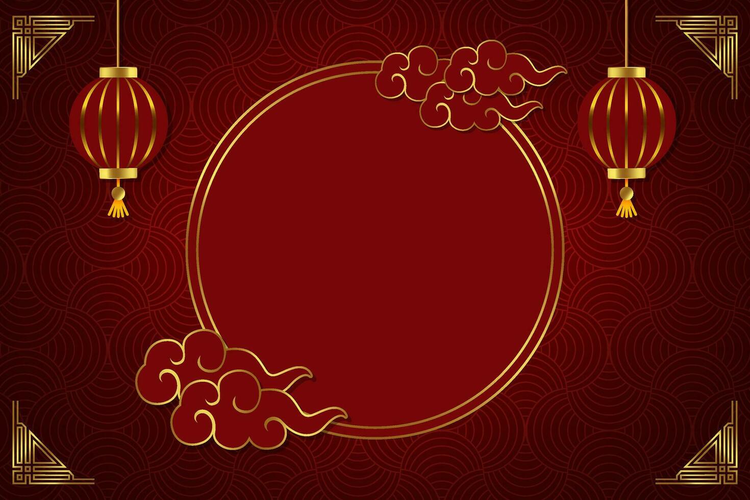 red background gold circle frame for your text space area chinese new year style abstract seamless pattern template vector