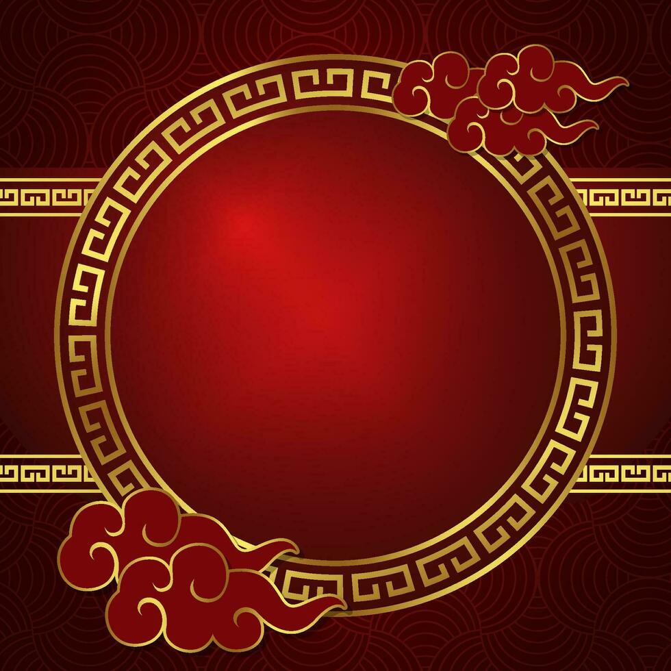 chinese frame red and gold circle window for your text space area chinese new year style oriental seamless pattern template vector