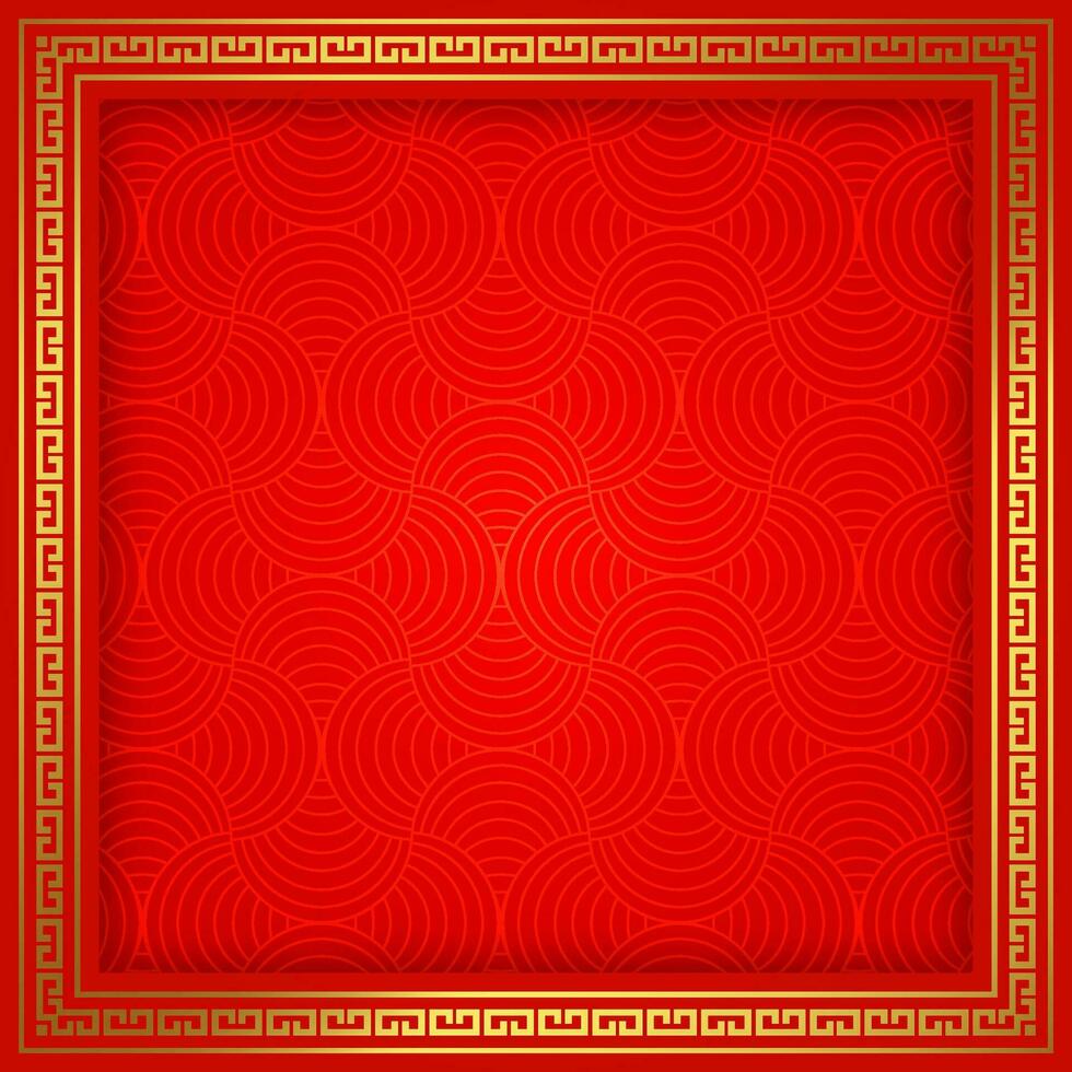 chinese new year square oriental frame background red and gold gong xi fa cai template design vector