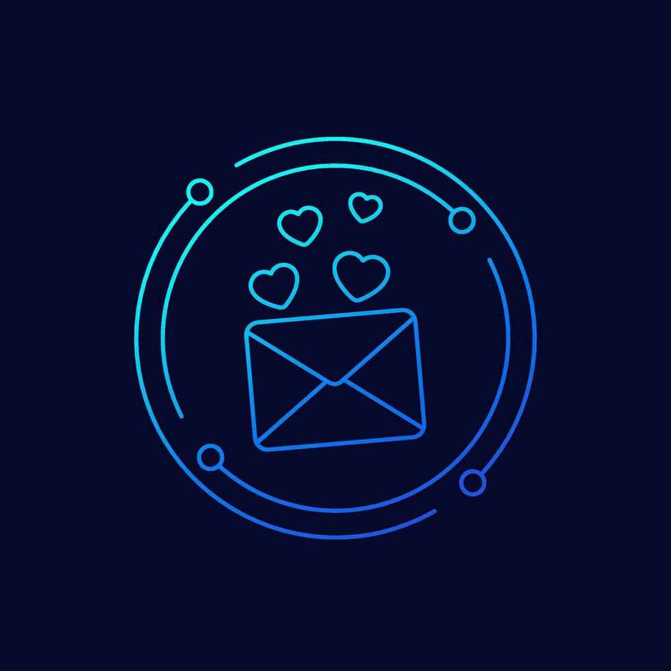love letter, mail icon, linear design vector