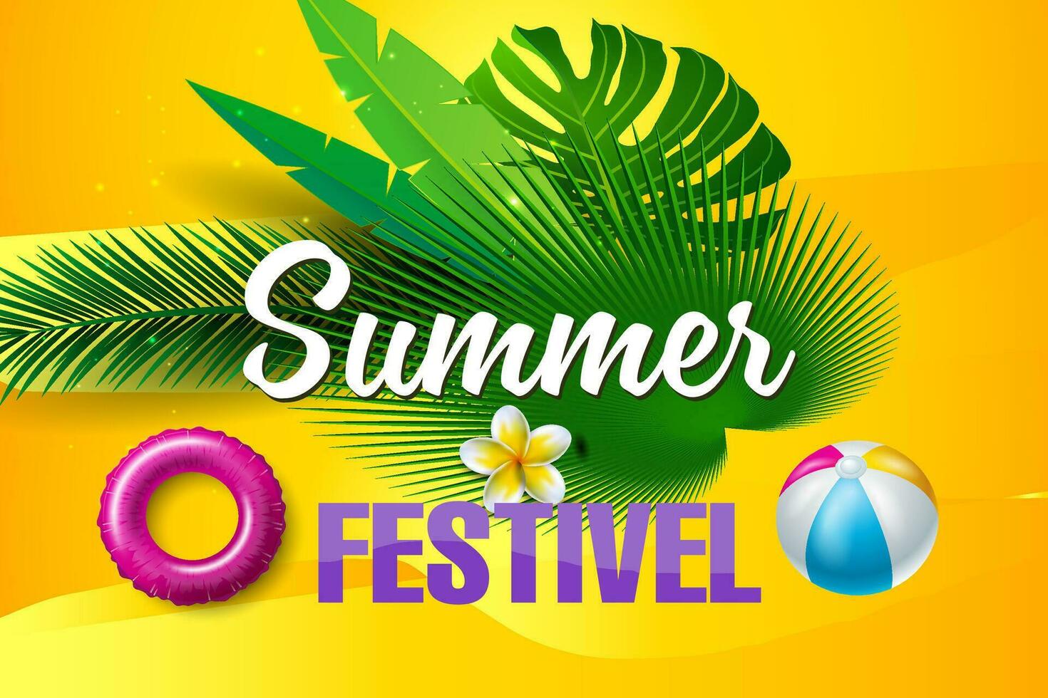 Realistic Summer sale banner and poster design with tropical leaves background Vector. big and super sale summer background design. vector