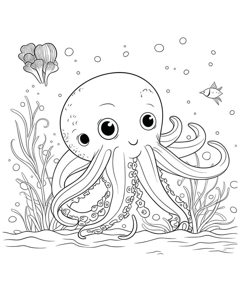 Octopus coloring pages for kids vector