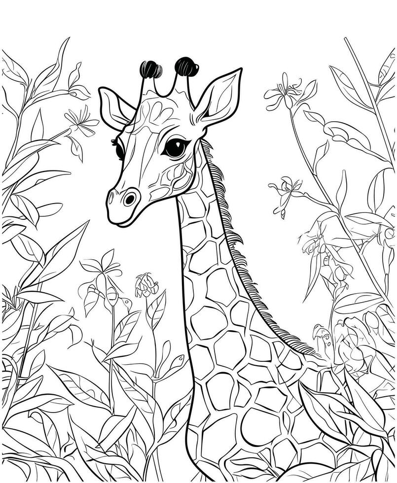 Giraffe in the jungle kids Coloring Page vector