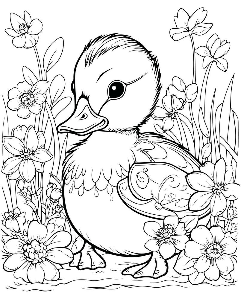 Pato colorante paginas para niños pequeños vector