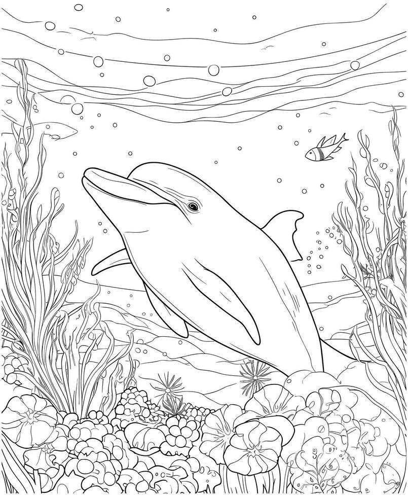 Dolphin coloring pages for kids vector