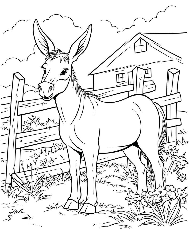 Donkey  farm coloring page vector