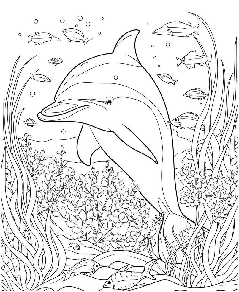 delfín colorante paginas para mar vida vector