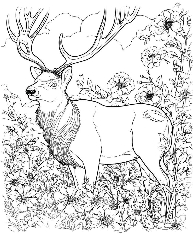 Elk coloring pages for adults 27465939 Vector Art at Vecteezy