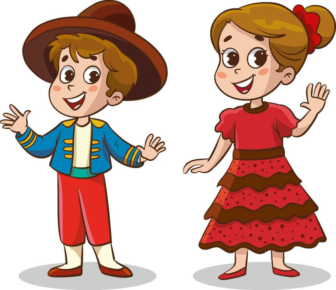 vector ilustración de un chico y niña vestido en tradicional Español ropa