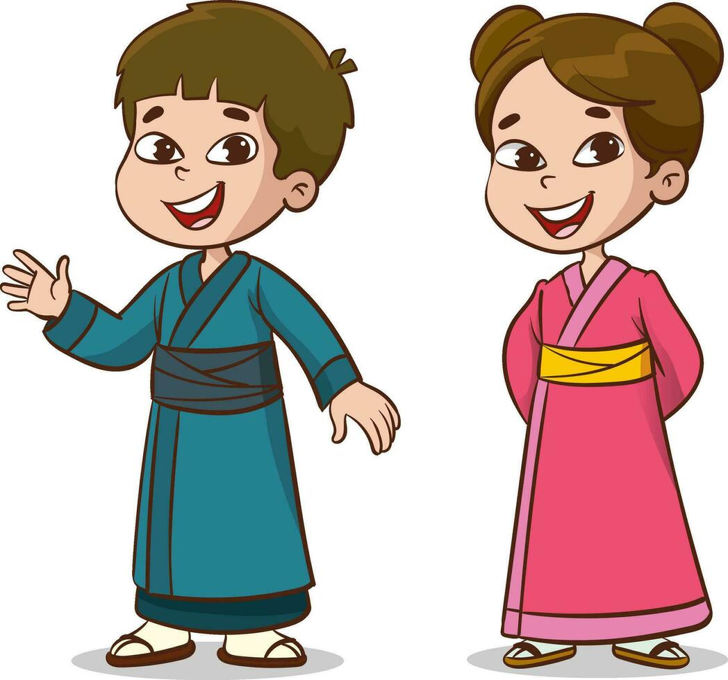 vector ilustración de un chico y niña vestido en tradicional japonés ropa