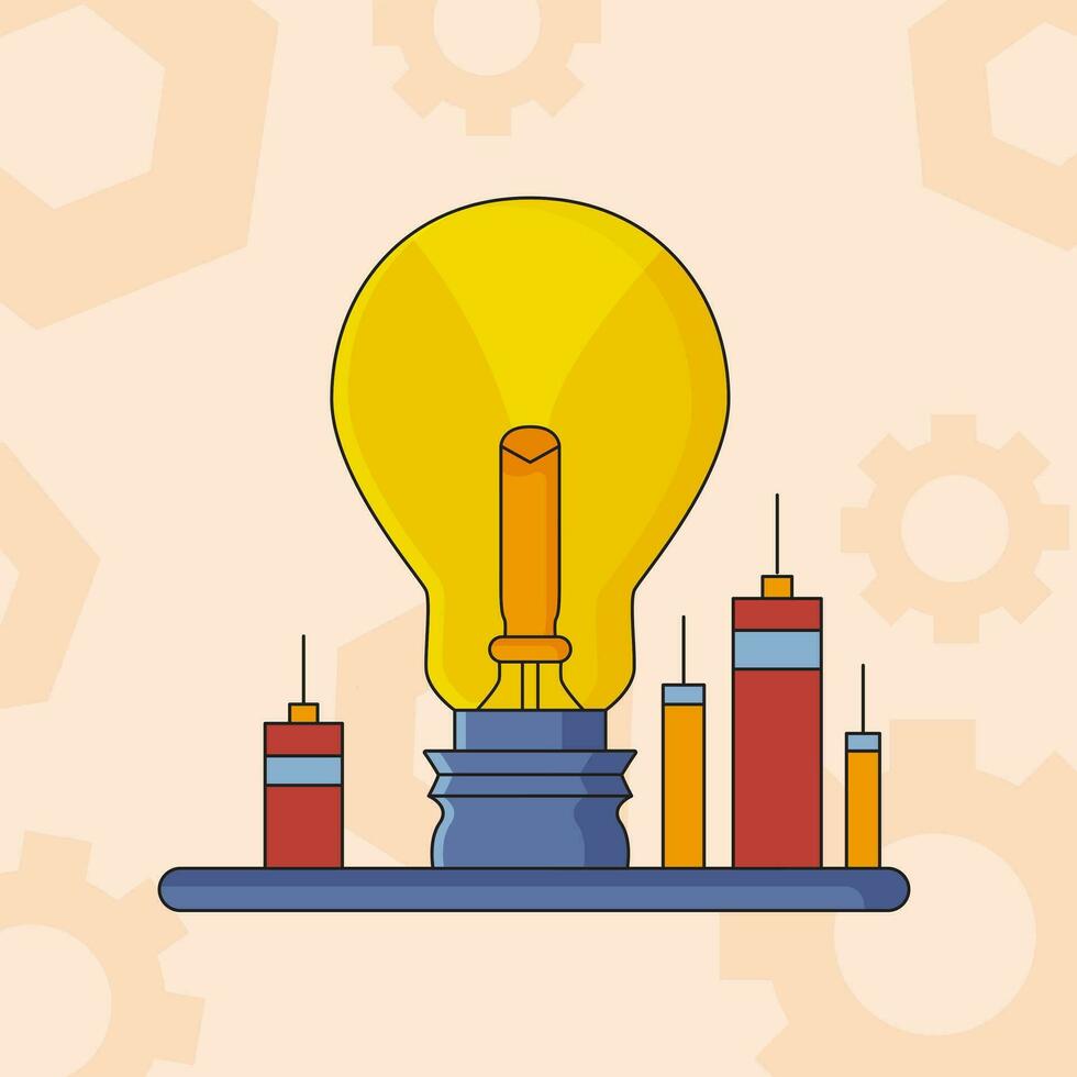 Factory light bulb icon illustrations set isolated on the colored background vector