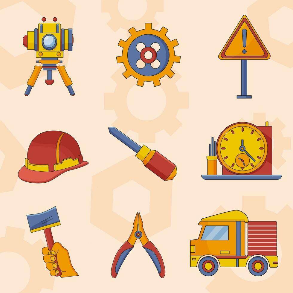 9 labor day icon illustrations set isolated on the colored background vector