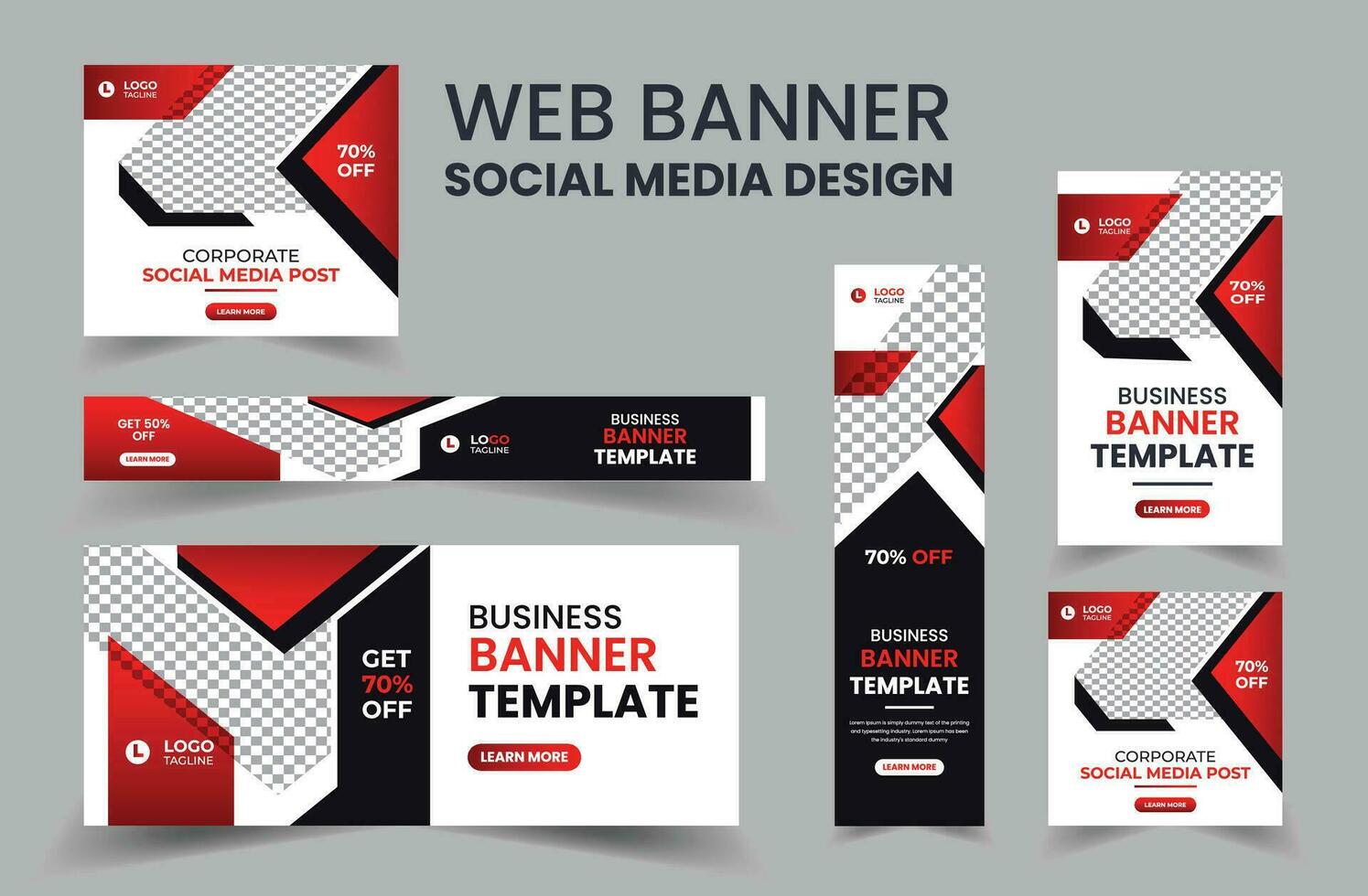 Web Banner Layout Set, Social Media Cover ads banner template, Business banner web template bundle design, flyer, invitation card vector