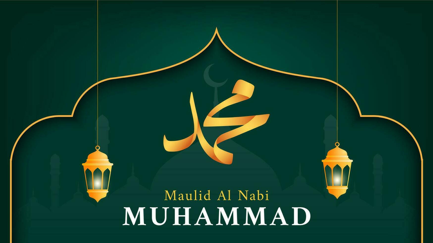 Mawlid al Nabi islamic greeting background design. Translation, Happy Birthday of Prophet Muhammad. Vector illustration