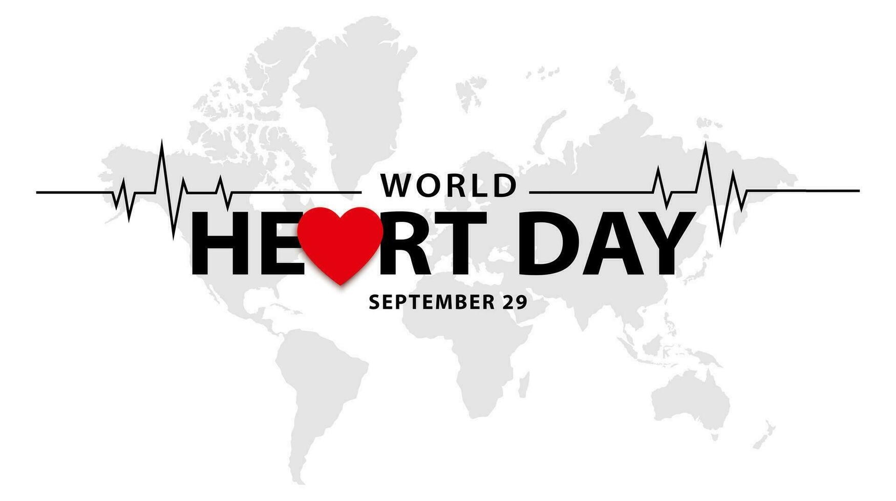 World Heart Day design, September 29. Health care concept background with world map. Vector illustration