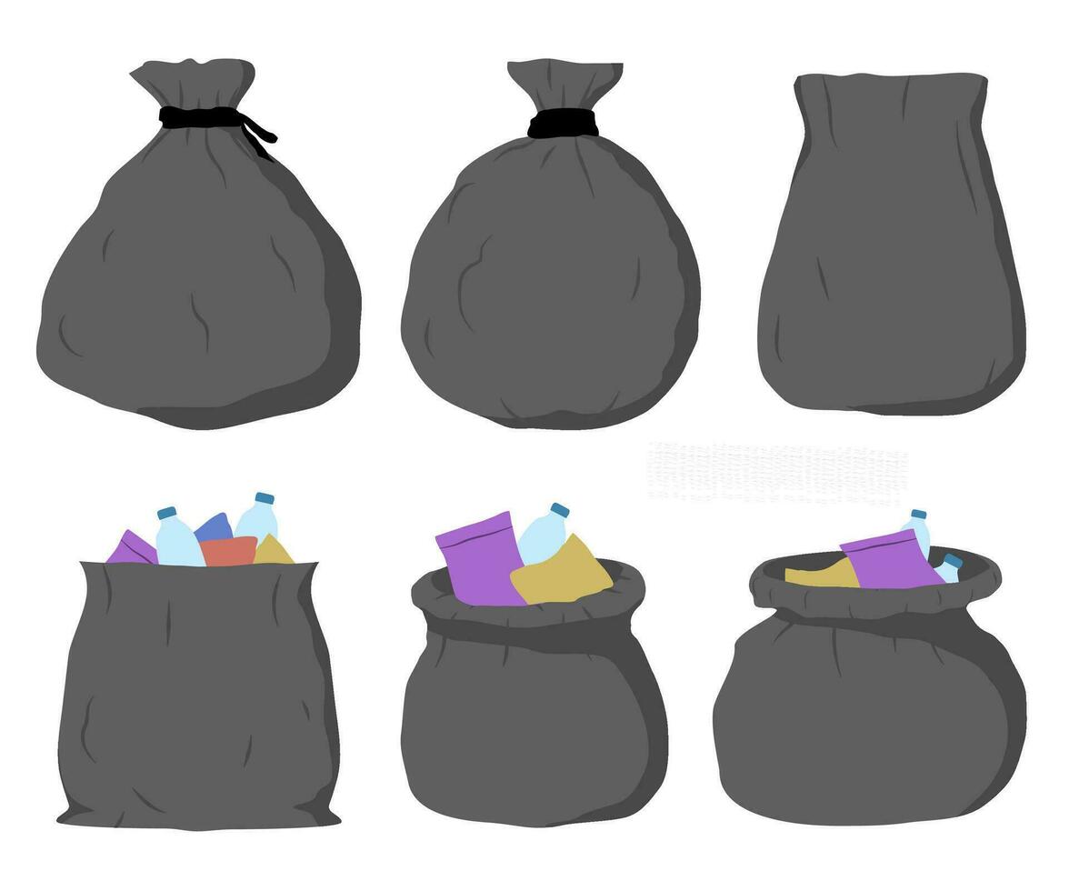 Set of Trash Bag with Plastic Rubbish vector