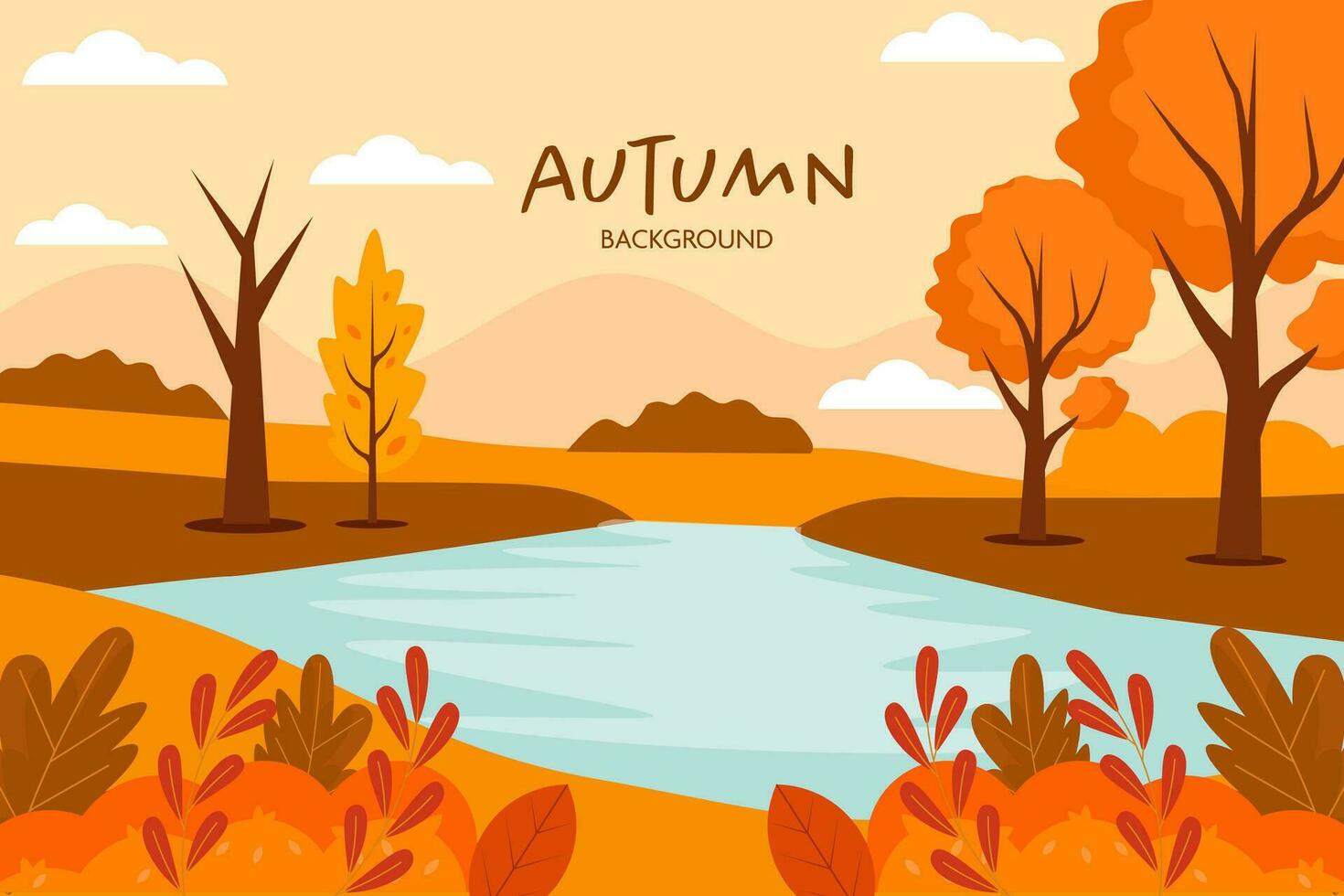 otoño antecedentes ilustración vector diseño en plano estilo con lago