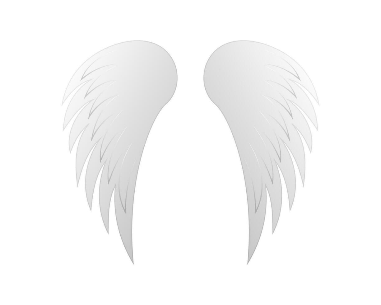 Angel bird wings. White with gray gradient wing with feathers for flight of animals and mythical vector creatures