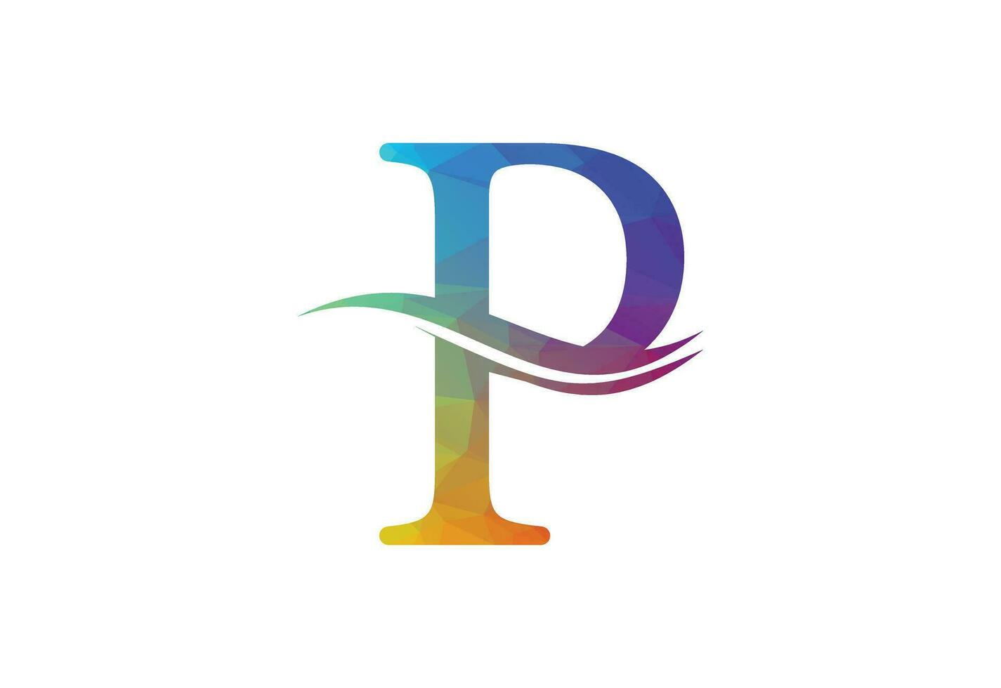 Low Poly and Letter P logo design template, Vector illustration