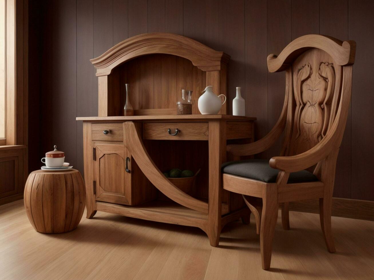 Living room furniture from original wood,ai generative photo