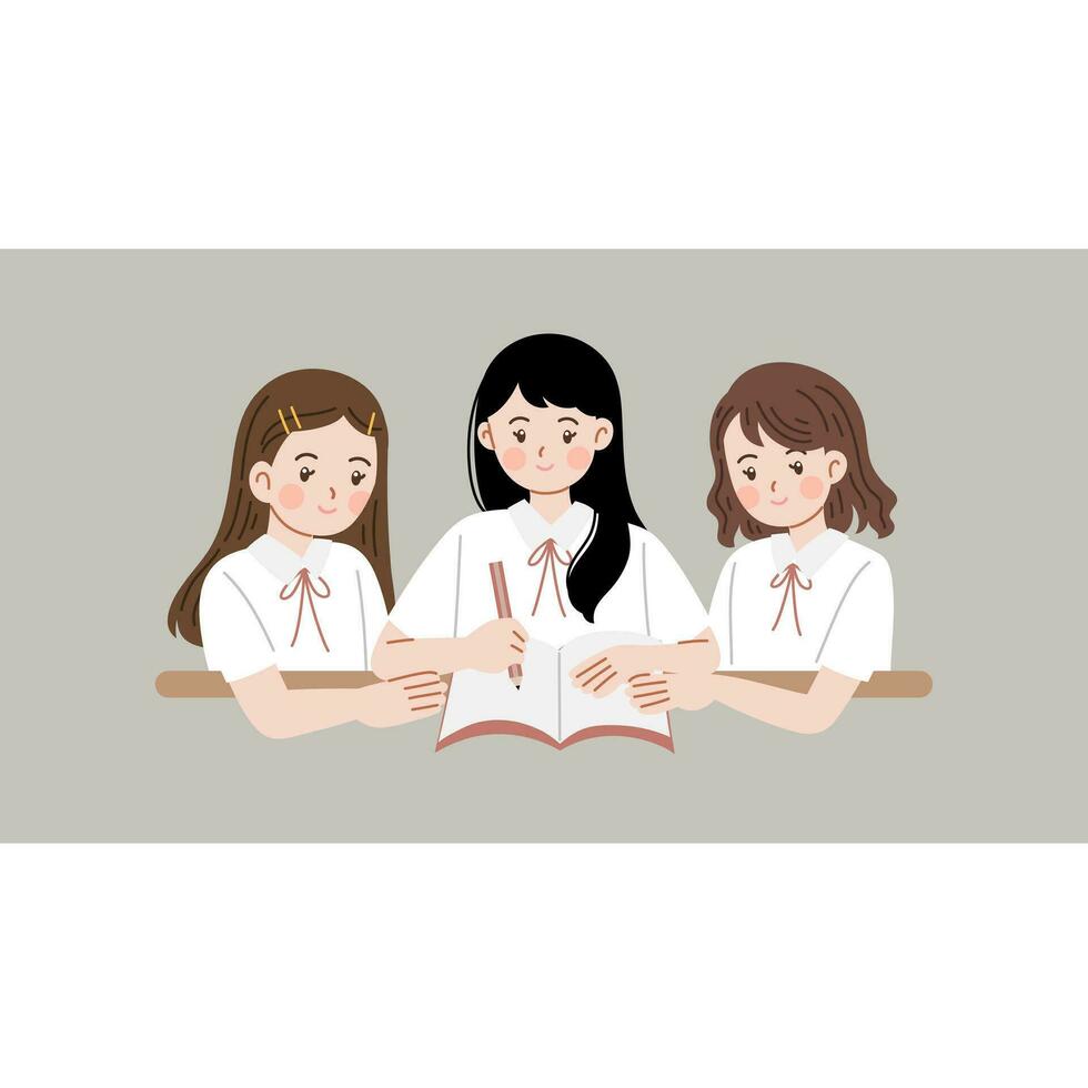 Group of students study together vector flat concept