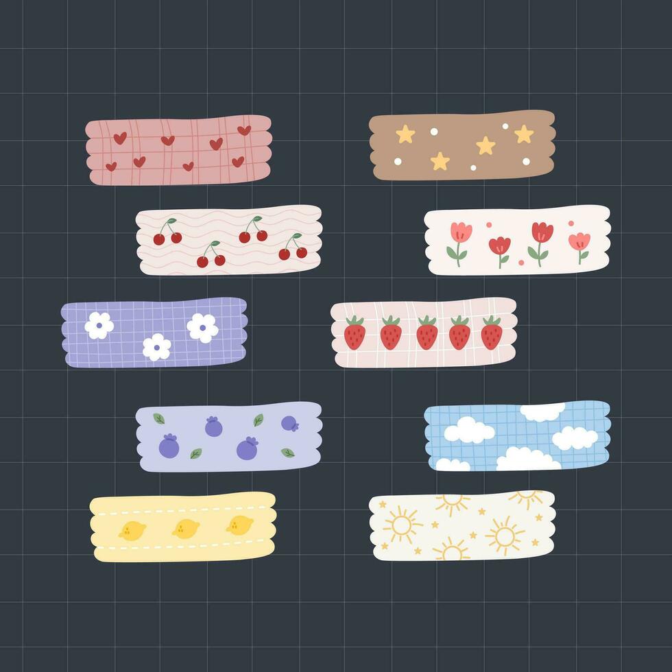 cute colorful washi tape set vector