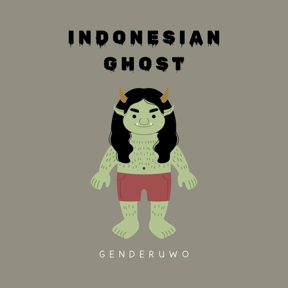 indonesian genderuwo ghost cartoon character illustration mascot vector