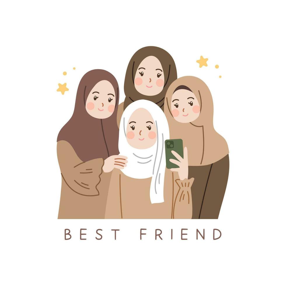 Cute joyful happy muslim friendship vector