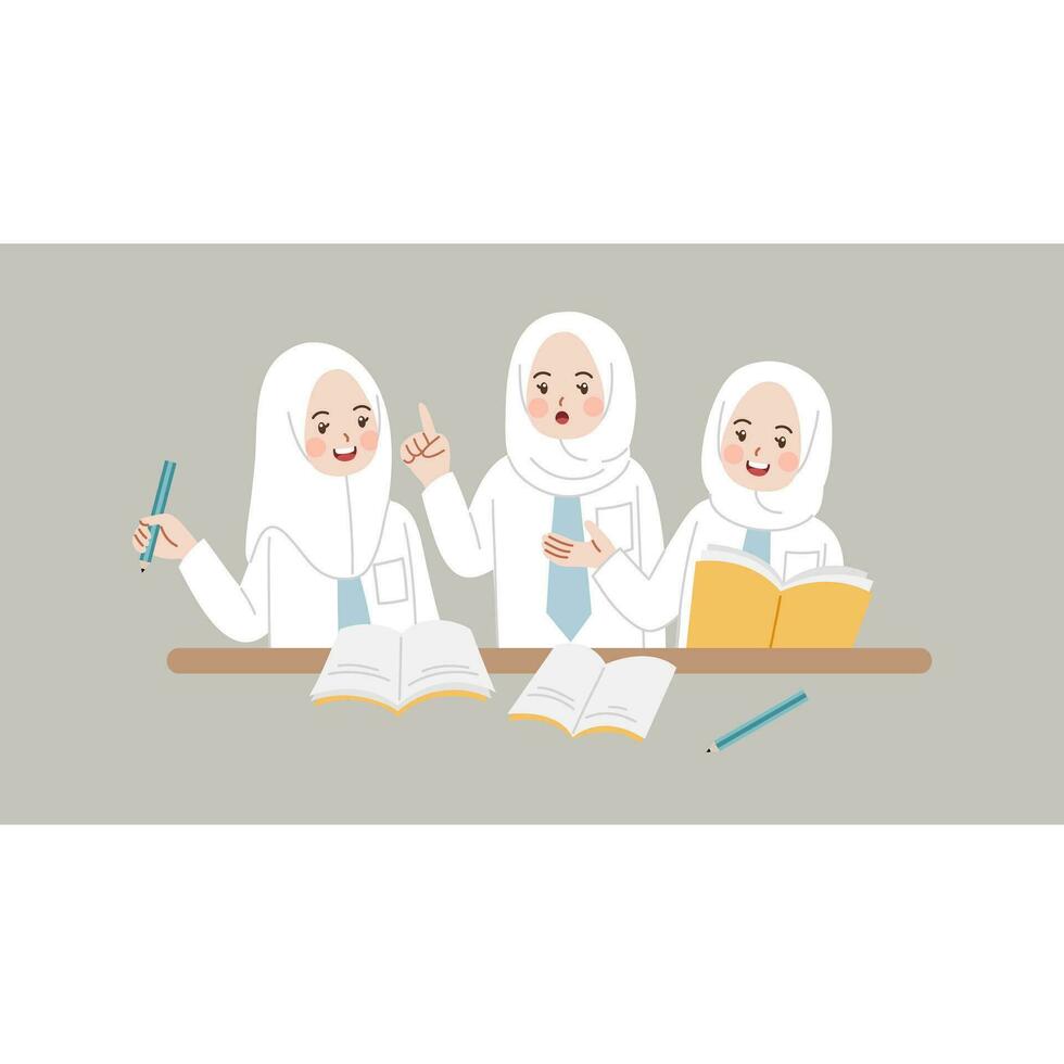 Group of students study together vector flat concept