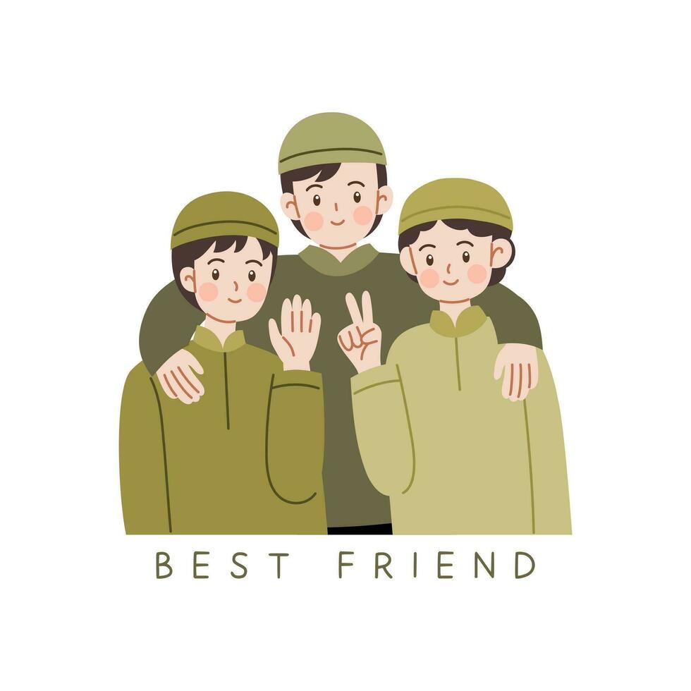 Cute joyful happy muslim friendship vector