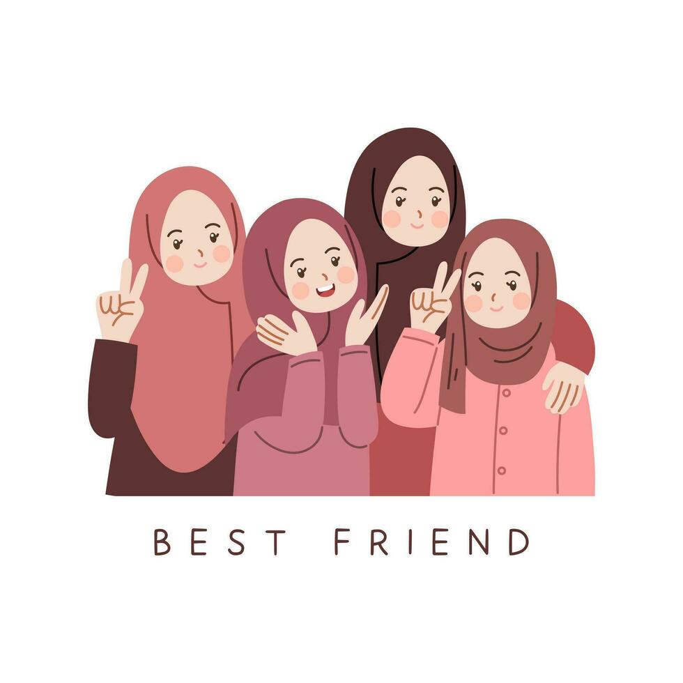 Cute joyful happy muslim friendship vector