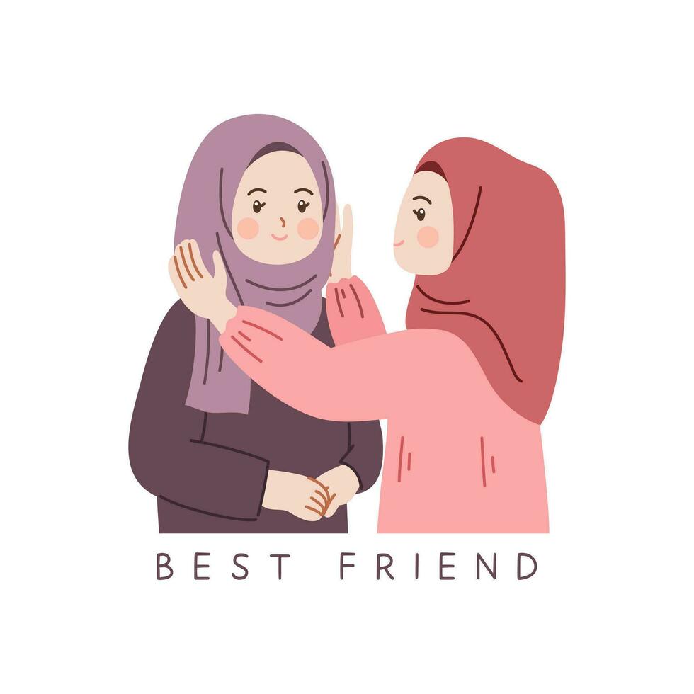 Cute joyful happy muslim friendship vector