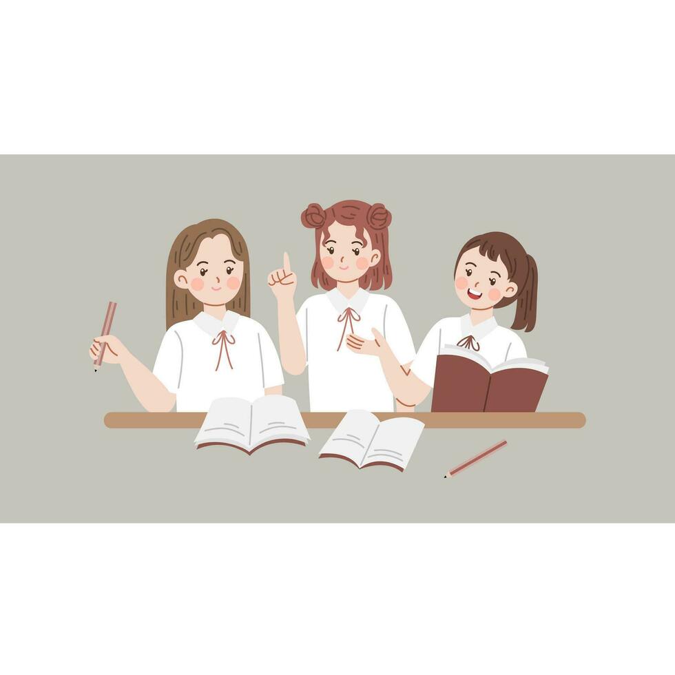 Group of students study together vector flat concept