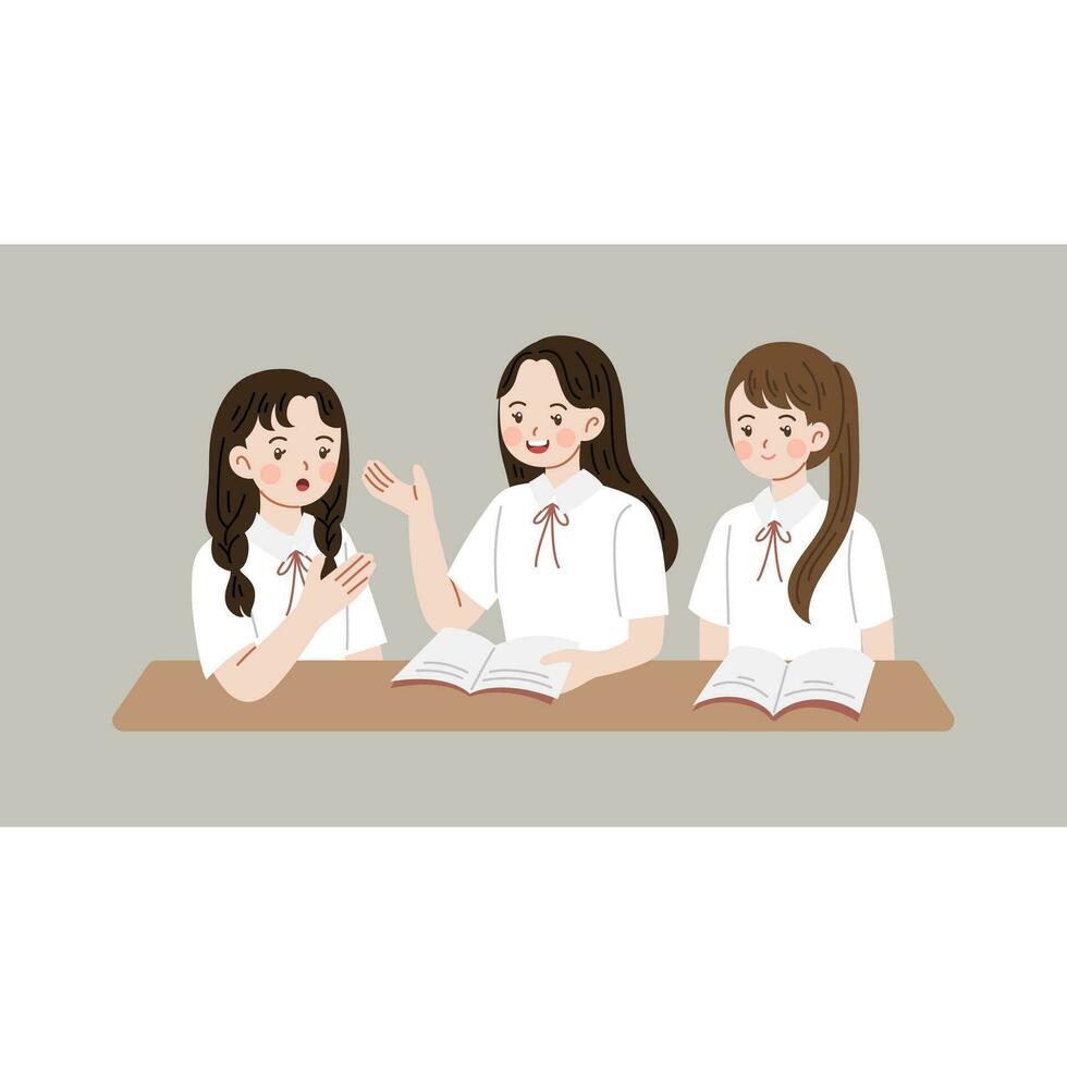 Group of students study together vector flat concept