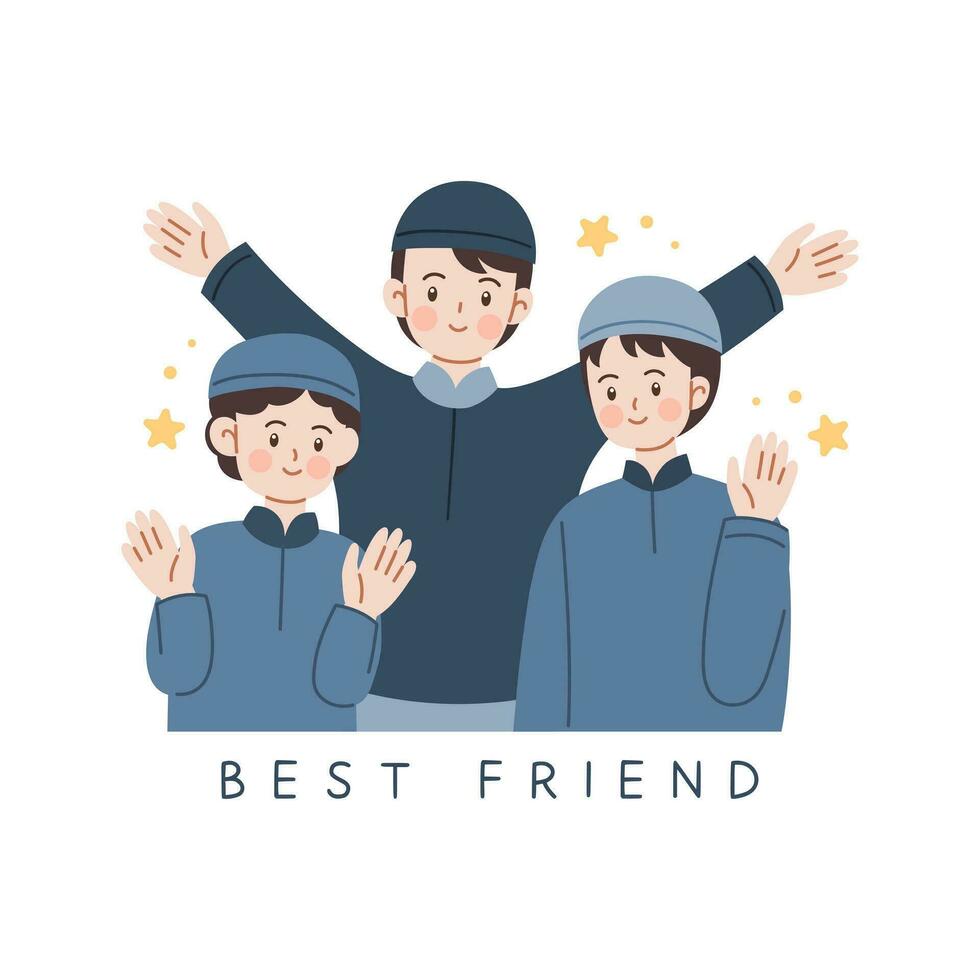 Cute joyful happy muslim friendship vector