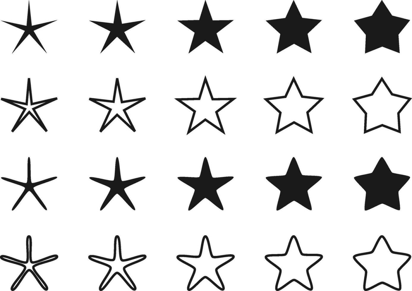 negro estrella silueta y contorno forma conjunto vector ilustración