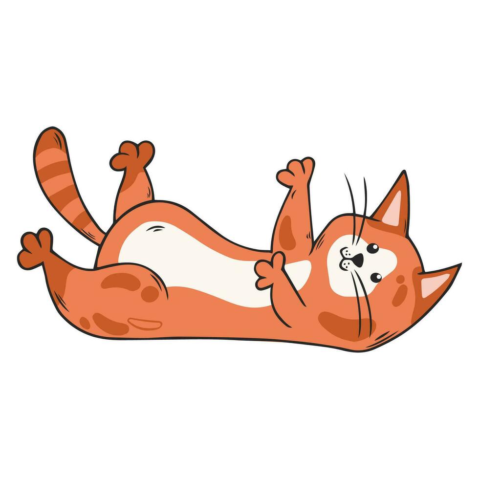 linda gato es mintiendo. rojo gatito en mano dibujado estilo. vector ilustración aislado en blanco antecedentes