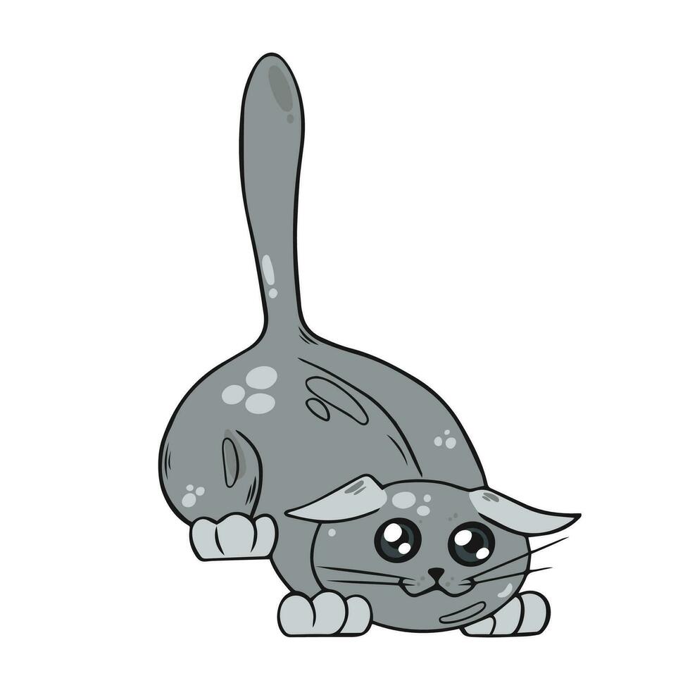 linda juguetón gato. gris gatito en mano dibujado estilo. vector ilustración aislado en blanco antecedentes