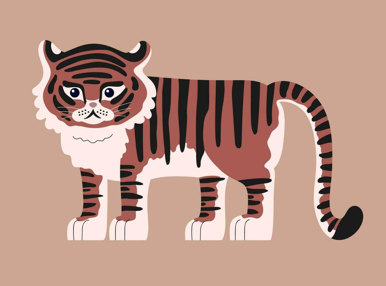 tigre lindo dibujado en estilo moderno. ilustración plana vectorial. año del tigre 2022. estilo infantil. para tarjetas de navidad, carteles, imanes. vector