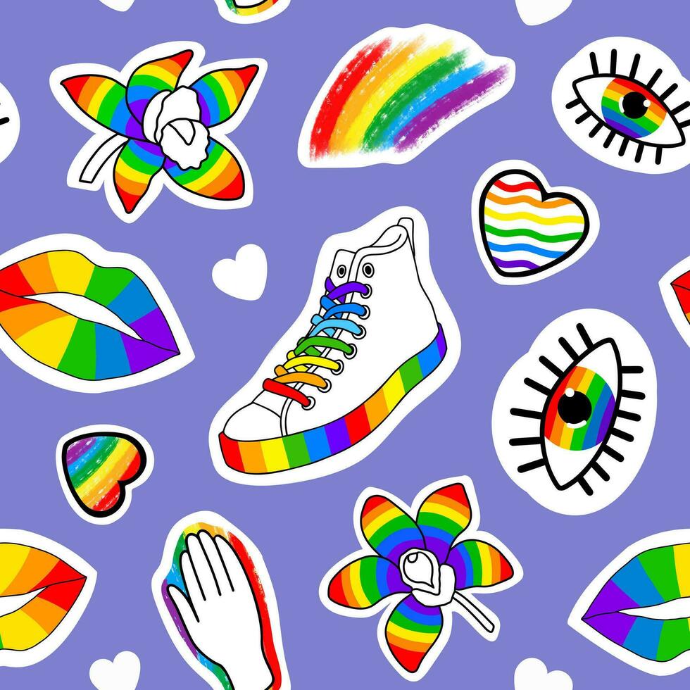 lgbt symbols and stickers. vector seamless background. support for lgbt. for background, fabric, wrapping paper. colorful modern illustration design.